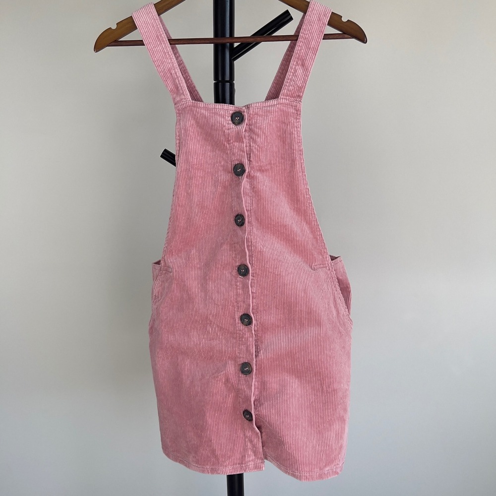 Love Tree Pink Corduroy Button Front Pinafore Overall Dress Large D4002 - Picture 10 of 11